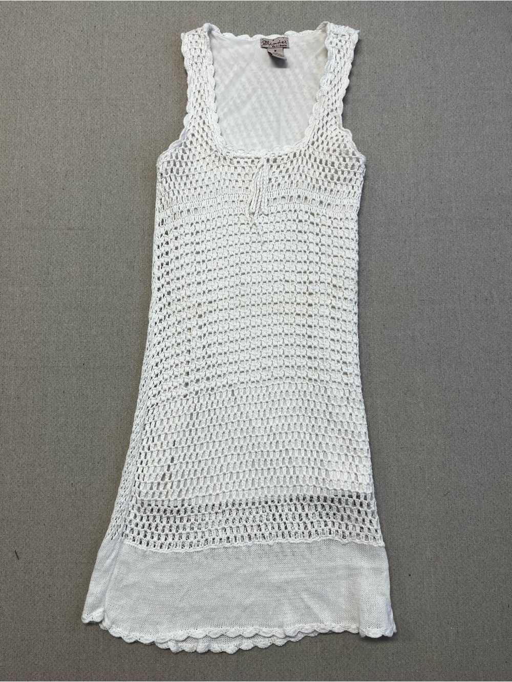 Shimmer by TJ Basics White Crochet Knit Sleeveless Boho Dress Medium